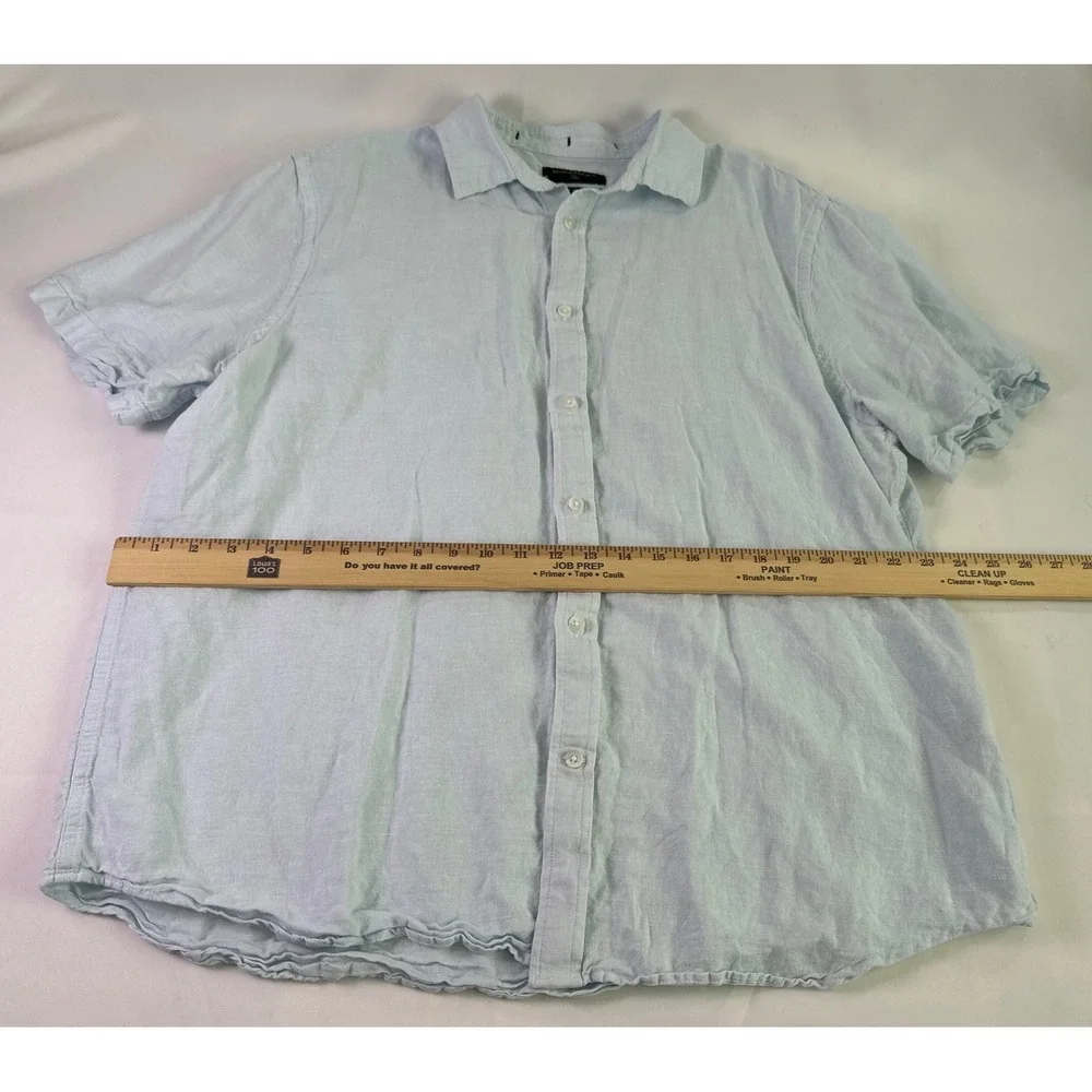 Banana Republic Mens XL‎ Linen Slim Fit Blue Short Sleeve Casual Shirt